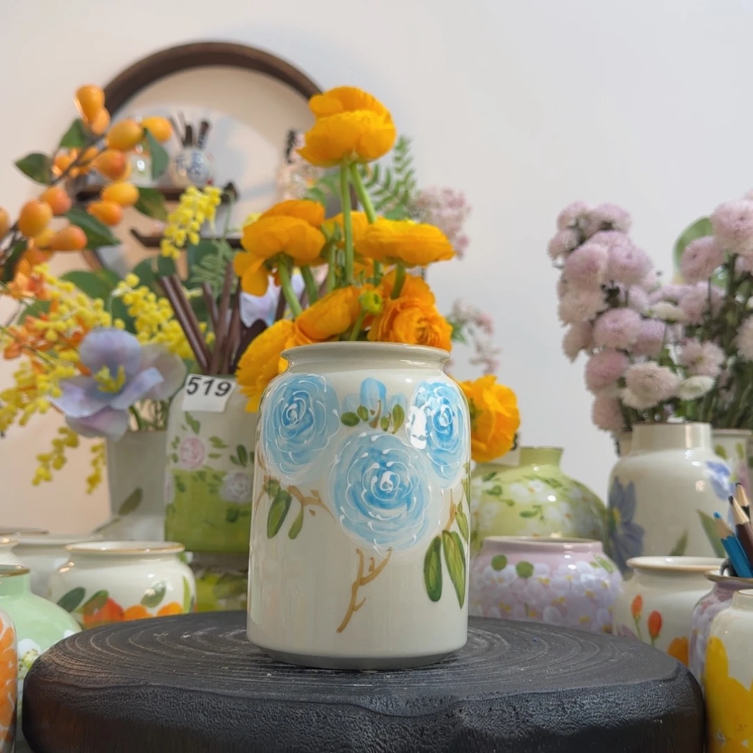 摆件景德镇手作陶瓷花瓶摆件无孔