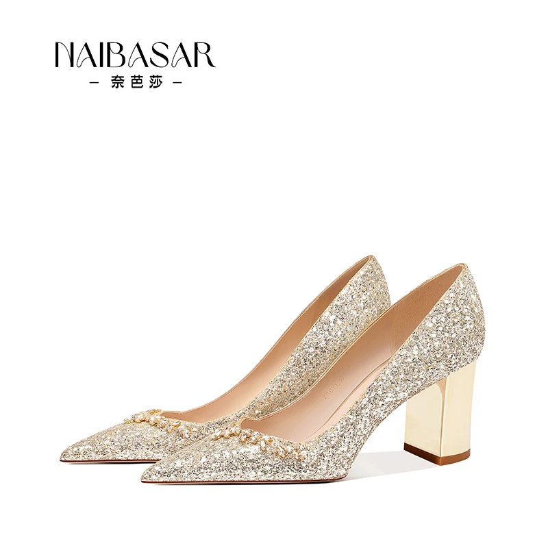 NAIBASAR/奈芭莎 礼服鞋2025新款粗跟婚鞋女主婚纱秀禾两穿高跟鞋