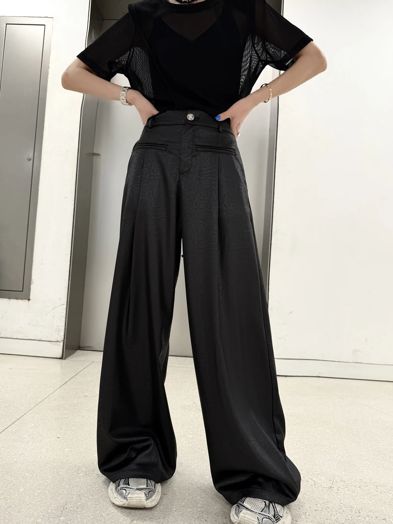 邓蕾婷【都市酷感】夏季新款洋气宽松直筒休闲垂感显瘦设计感阔腿裤