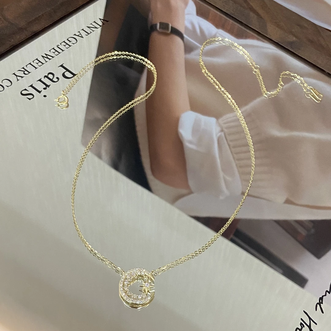 坠链均925银锆石 镀K金 星星的你 月牙精致高级感项链X8292