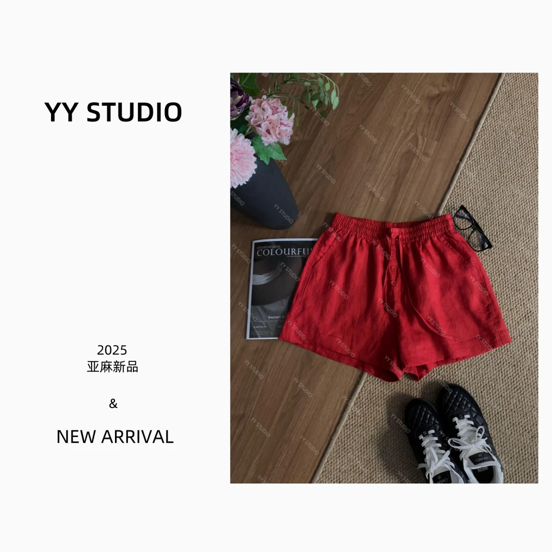 【YY STUDIO】夏季亚麻白色经典设计感宽松老钱风显瘦百搭短裤