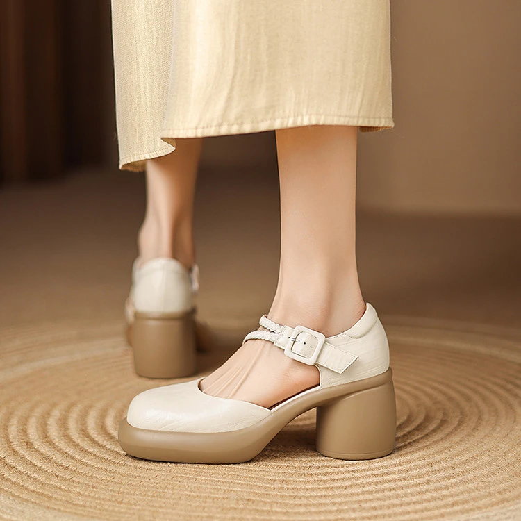 羊皮/7cm/新款时尚百搭粗跟厚底增高跟夏季外穿真皮包头凉鞋女鞋