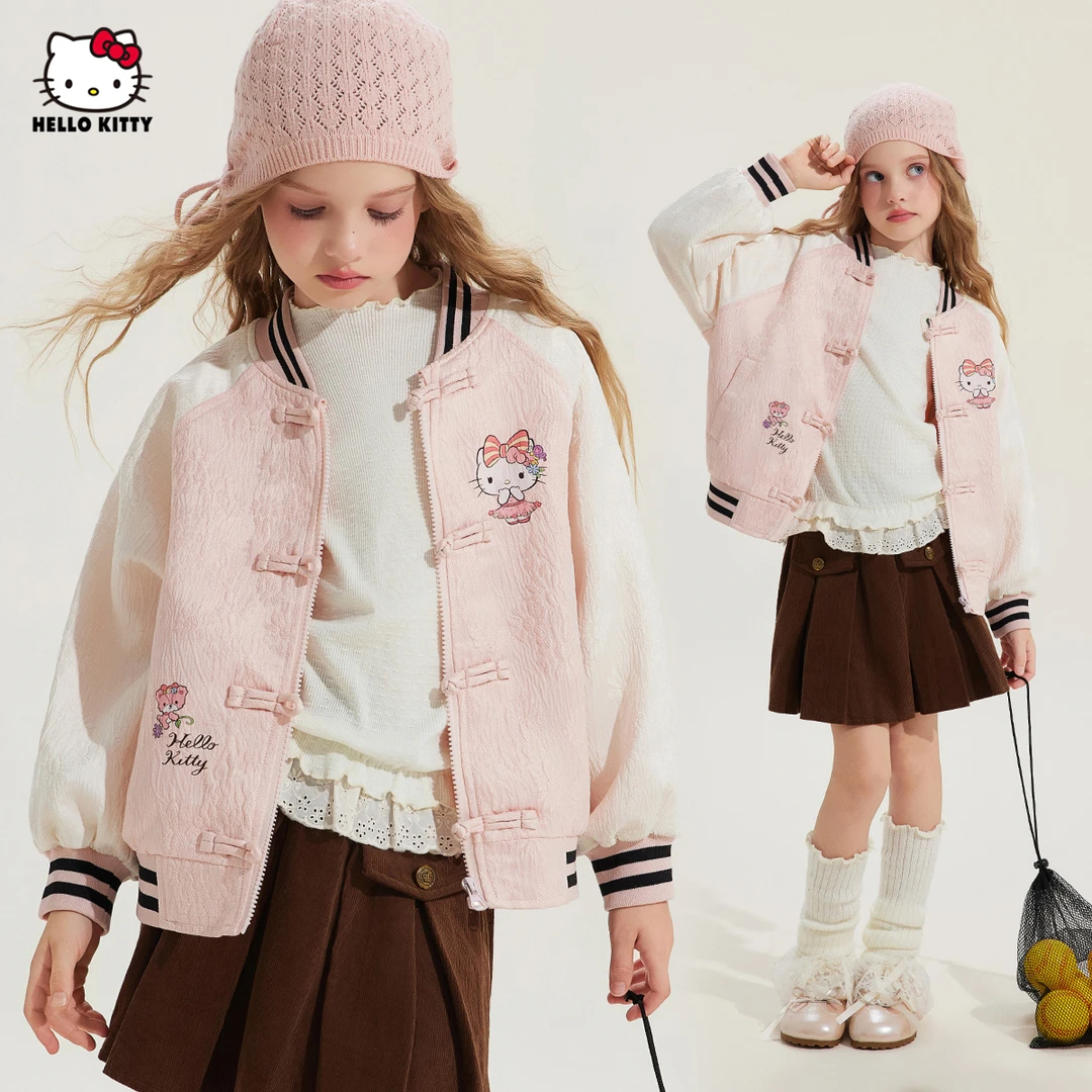 HELLO KITTY女童秋季棒球服外套2025新款国风盘扣设计款卡通外套