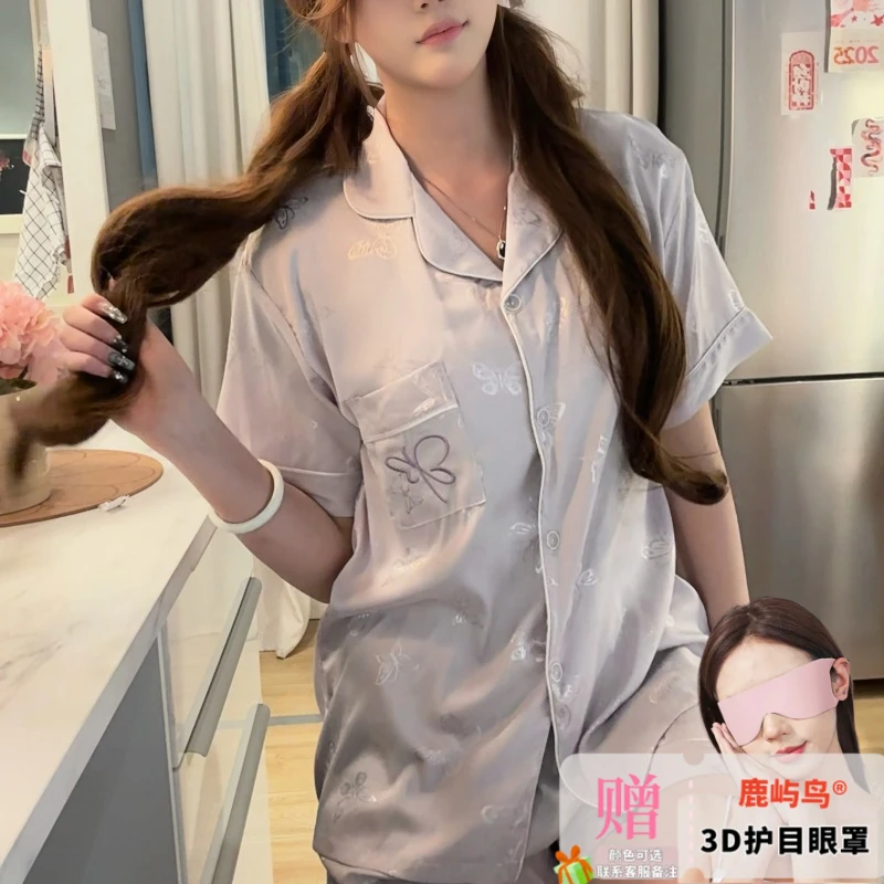 冰丝带胸垫睡衣女款爆款2025新款薄款甜美夏季家居服套装可外穿