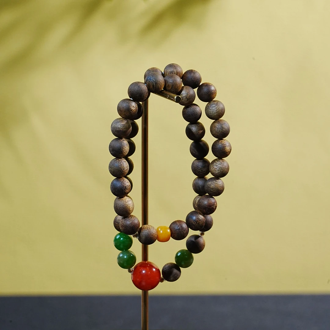 "文莱黑油软丝老料 沉香DIY双圈手链0.85cm 13.22g 250917080 B"