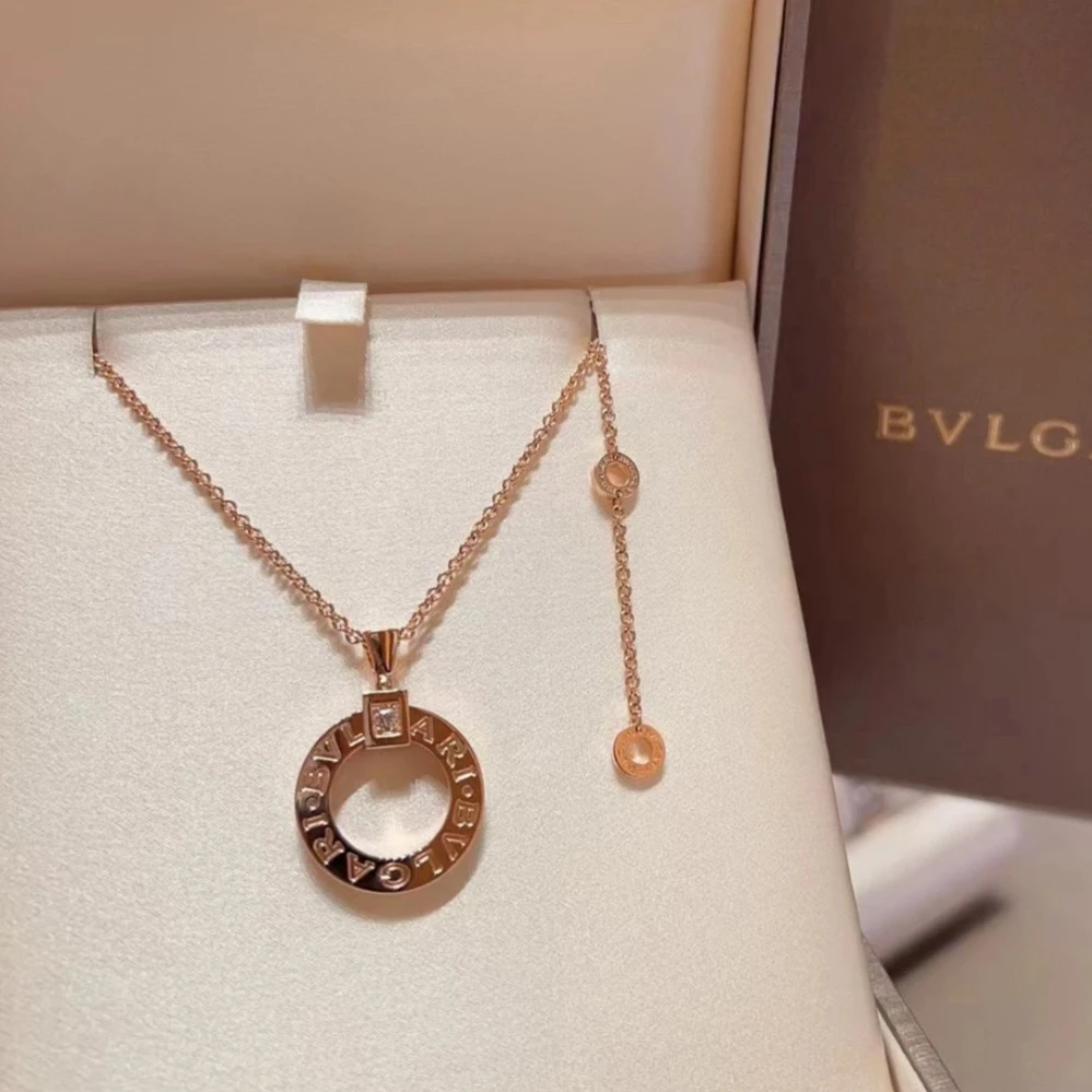 99新 BVLGARI/宝格丽 珊珊专场 单钻镂空大圆饼项链 18K玫瑰金