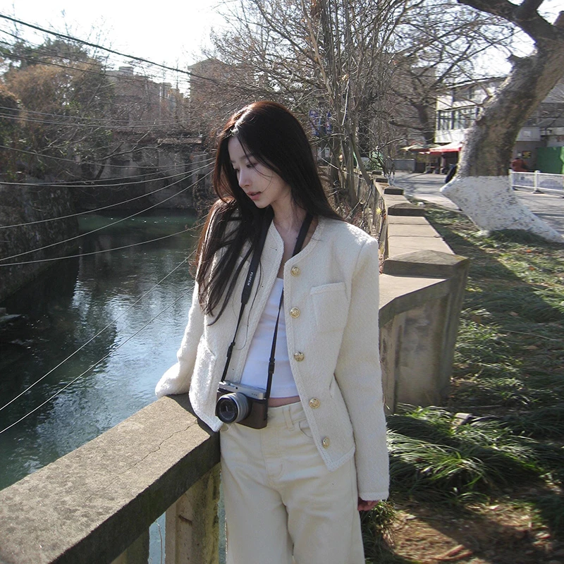 白色小香风羽绒外套女小个子2025开春秋冬新款法式高级感短款上衣