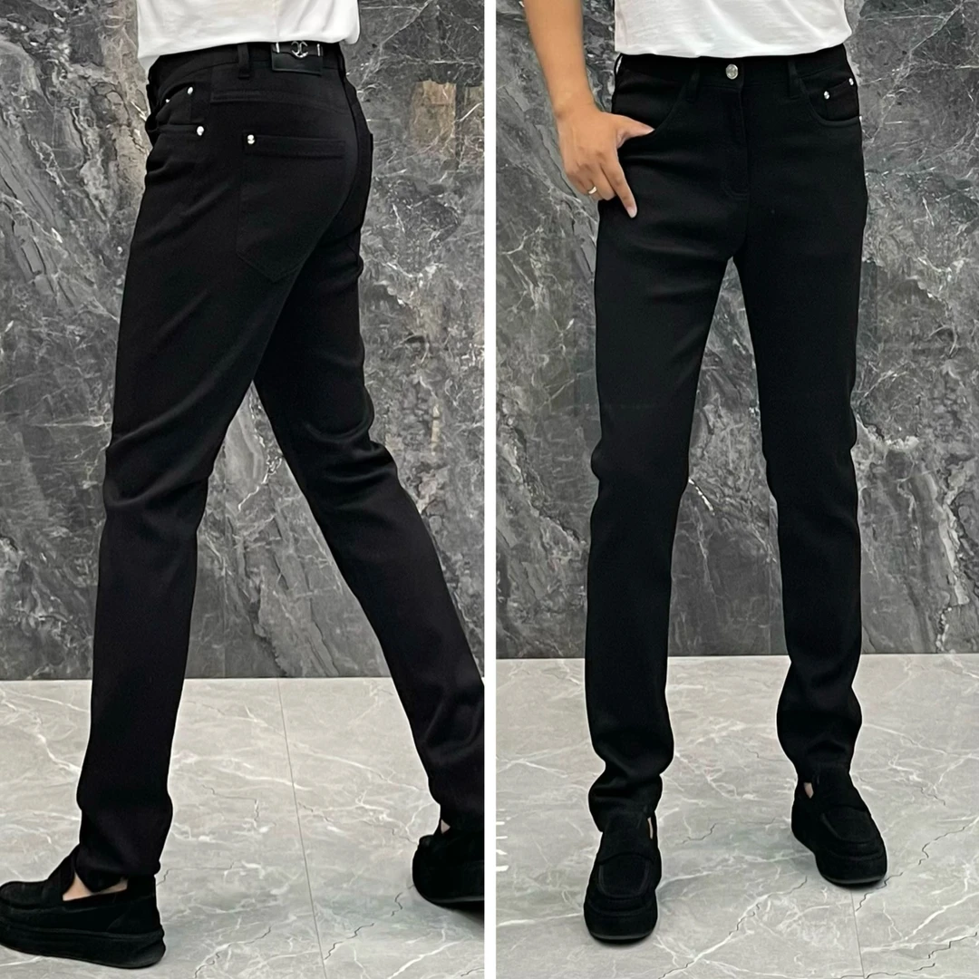 7003 简约百搭休闲秋冬男士小脚黑色商务牛仔裤索色不掉色牛仔