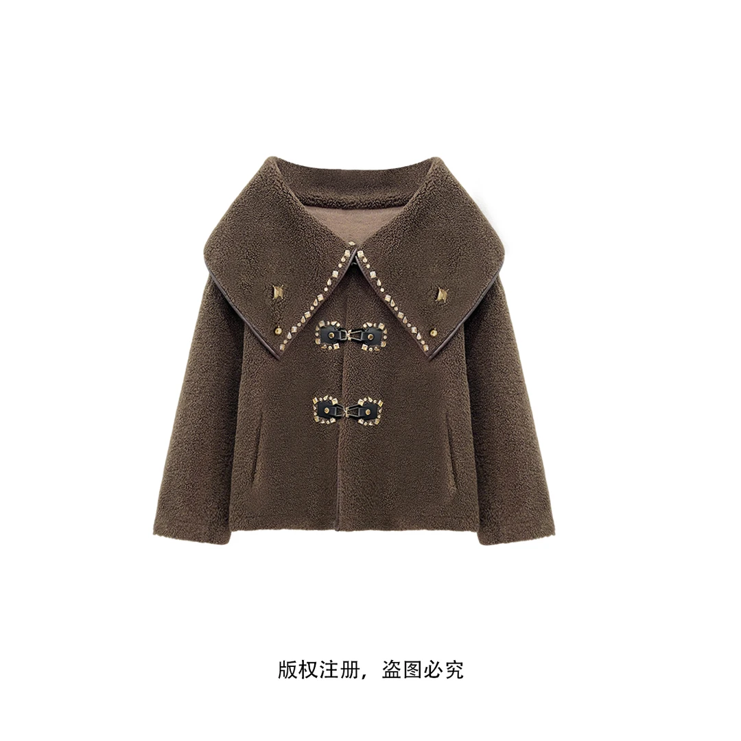 【柠檬专属】小香风洋气韩版翻领短款时尚百搭毛呢秋冬250102323