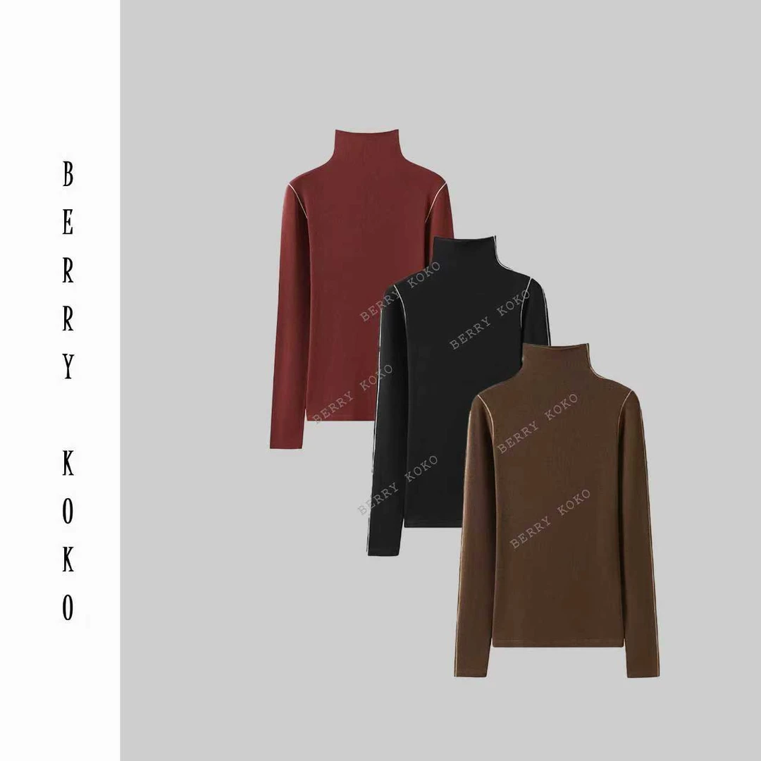 高品质小众设计师款“天丝羊毛”撞线高弹打底衫 T47