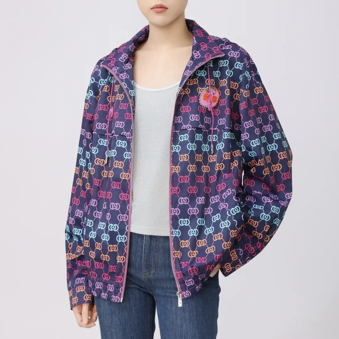 AMASS/阿玛施秋季时尚立领百搭休闲宽松印花带帽长袖外套 5400855