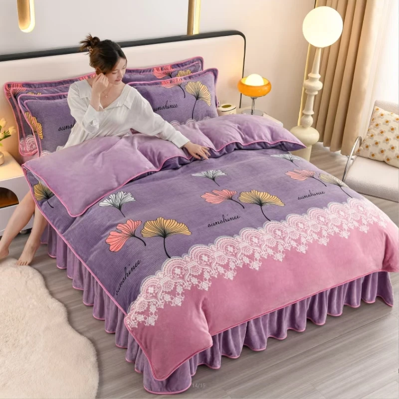 8-9斤牛奶绒加厚四件套双面绒法莱绒床上用品抗静电亲肤柔软