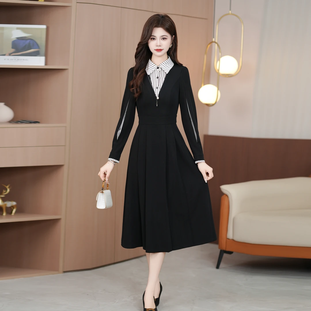 2025年春季时尚气质修身显瘦长裙轻奢纯色长款连衣裙女