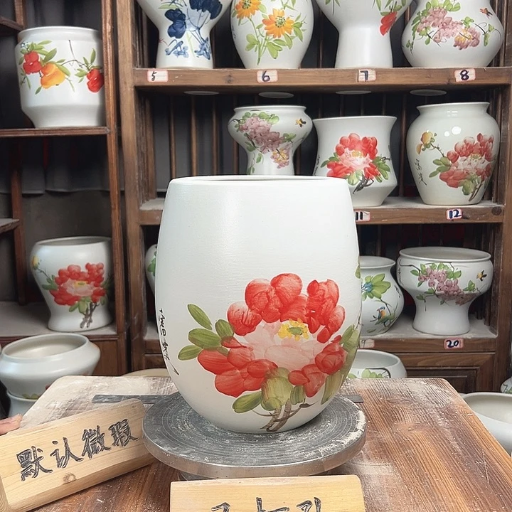 摆件但盆红牡丹新款陶瓷陶瓷