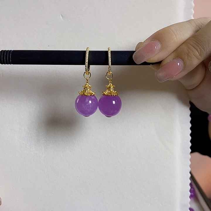 锂辉石紫锂辉高冰收藏级耳环15+银S925镶嵌