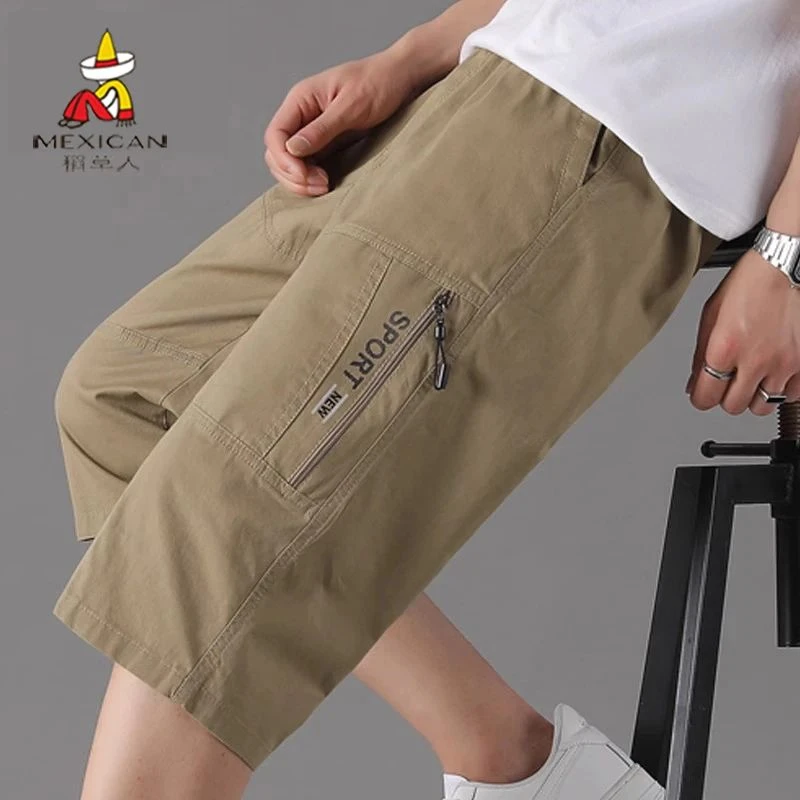 稻草人夏季2025新款工装直筒短裤子男士纯棉七分休闲裤宽松裤子男