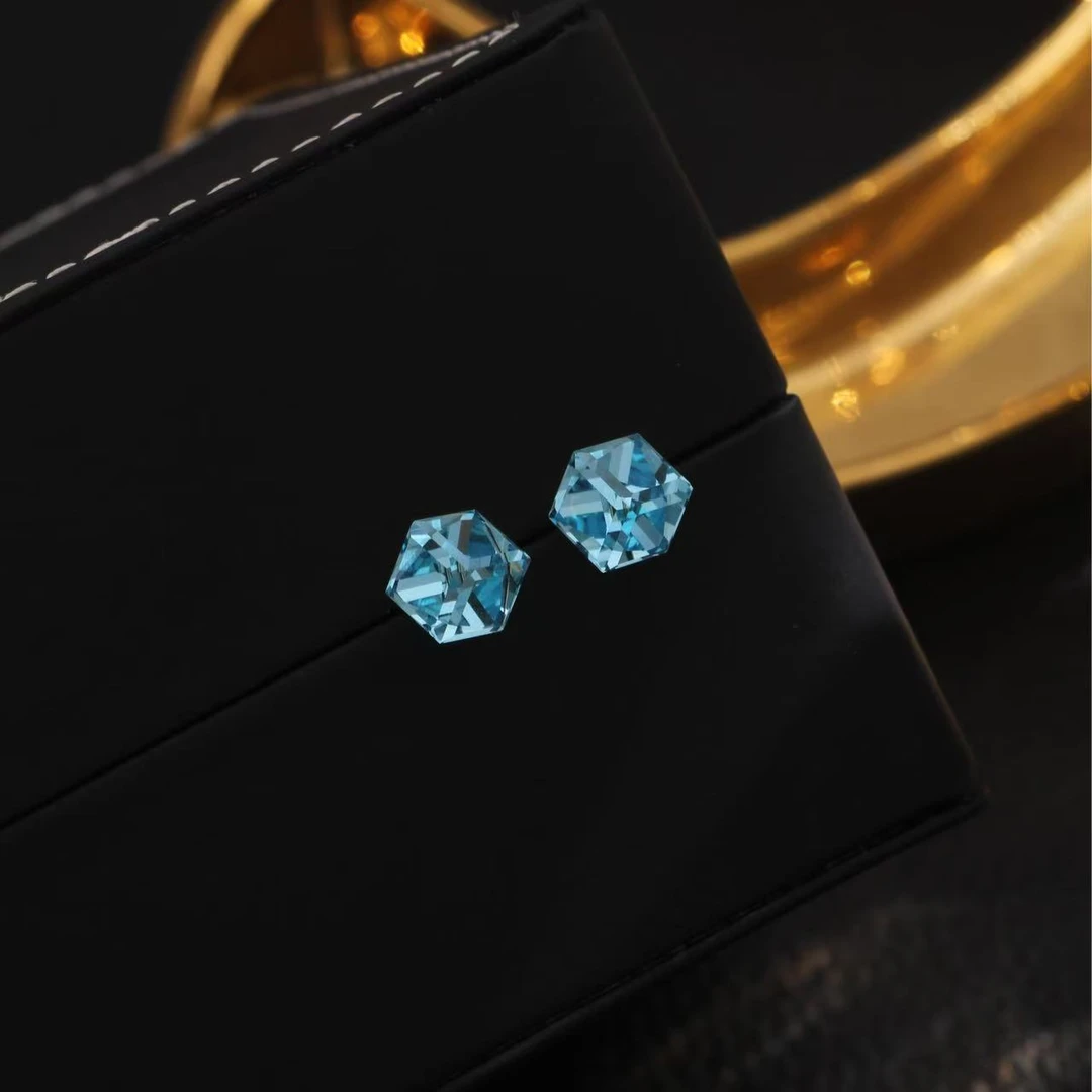 合金耳饰 贝加尔湖蓝色立体正方形方块耳环192