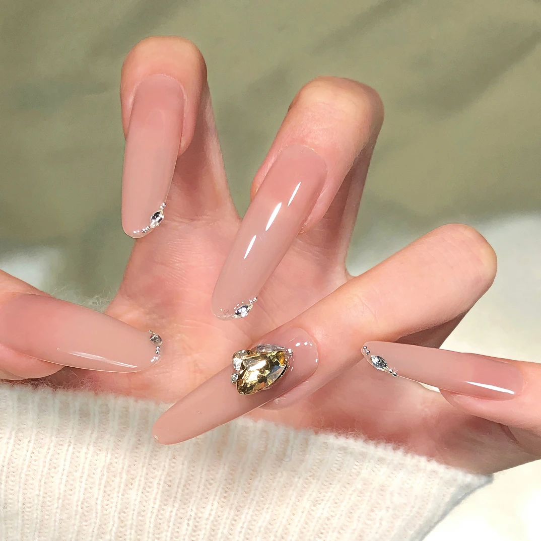 嬛嬛裸色纯手工穿戴甲高级显白简约可拆卸美甲贴片秋冬新款