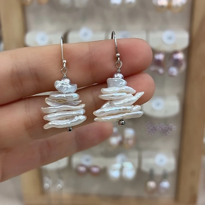 银S925镶嵌淡水珍珠耳饰