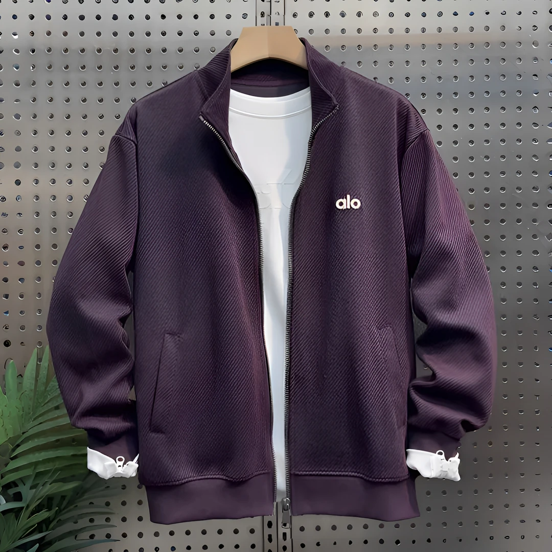 2025秋季潮牌高档针织立领夹克男士简约时尚宽松百搭休闲上衣外套