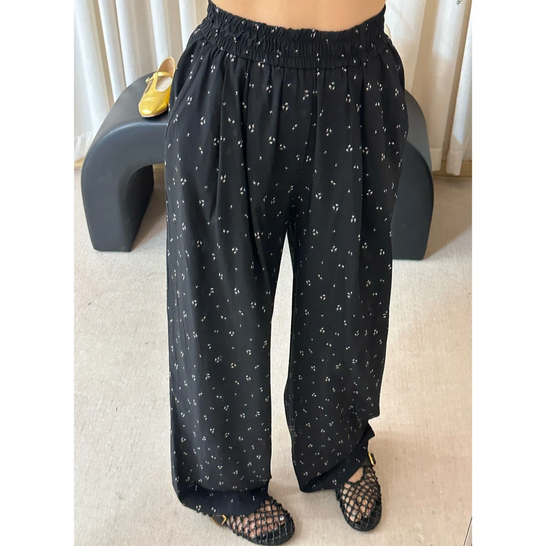 【Da Wang】黑色碎花松紧腰速干裤