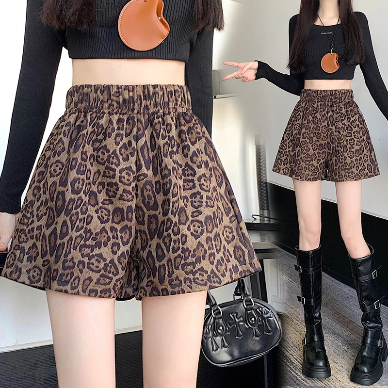 短裙女2025夏季新款时尚百搭辣妹风松紧腰豹纹阔腿裤东南亚大码