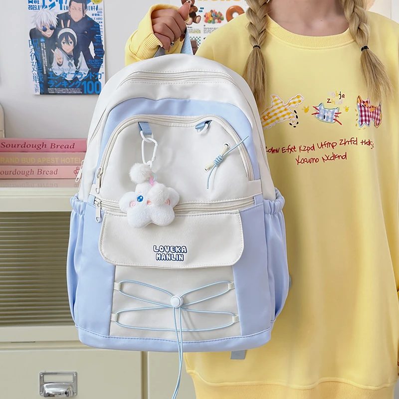 双肩包女小学生初高中ins撞色小众高颜值书包甜美少女背包