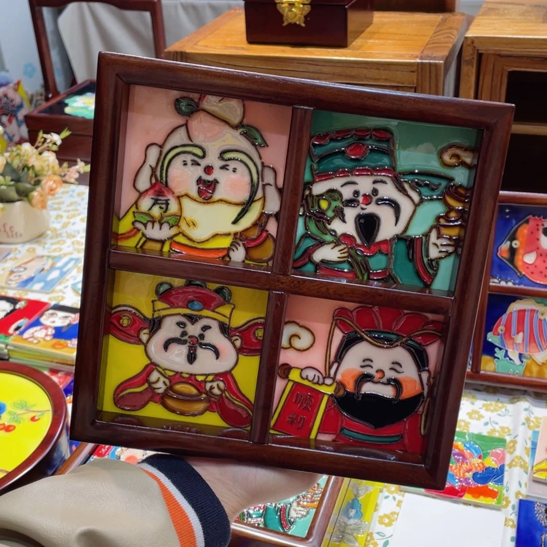 【闪购商品】单瓷片小财神四格挂画