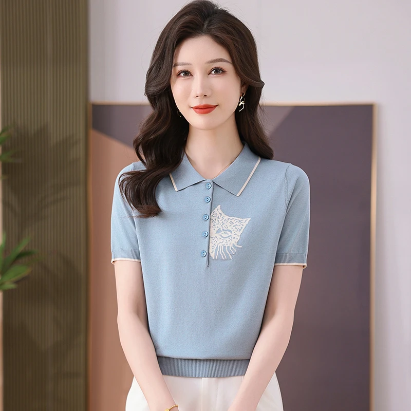 气质翻领小衫轻奢高级感夏装上衣2025款中年妈妈装