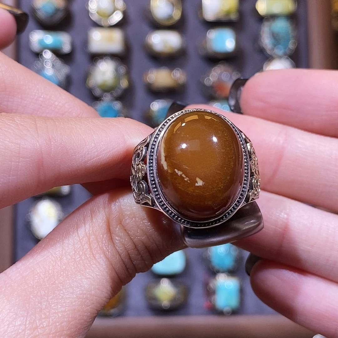 琥珀银S925镶嵌戒指m*啦戒指