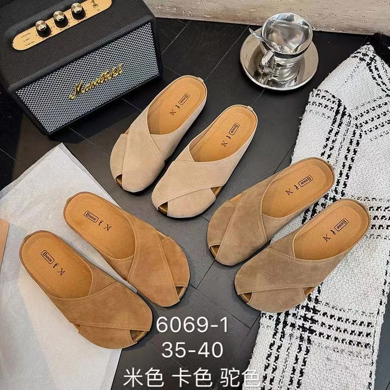 6069半拖包头拖平跟包头款复古舒适日常法式米色休闲浅口