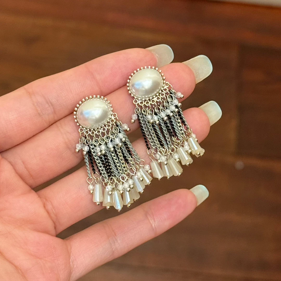 铜合金仿珍珠耳饰 E0439 东大门定制手工流苏度假风复古宫廷名媛