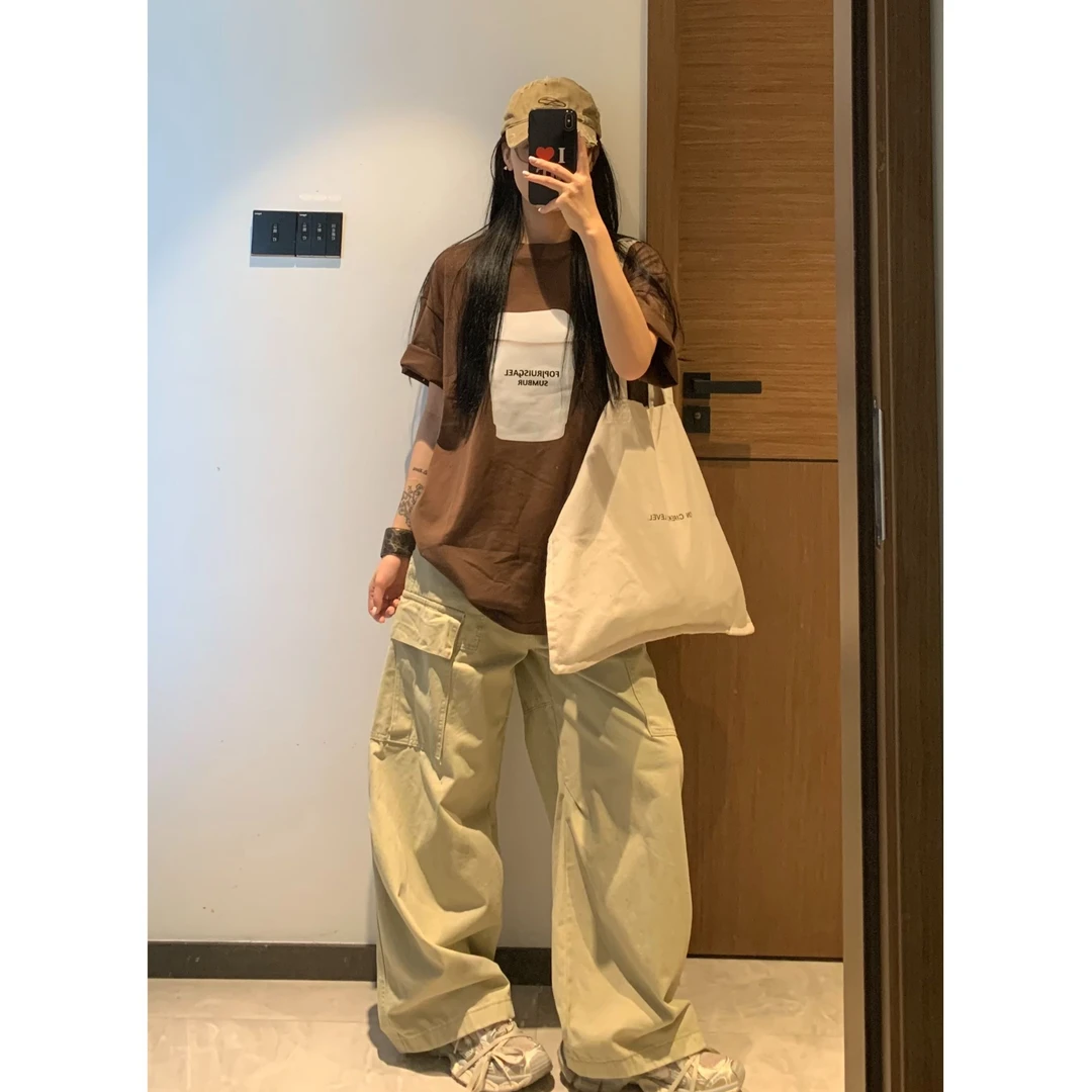 夏季新款女装重磅纯棉T恤短袖宽松休闲百搭慵懒风印花上衣女圆领