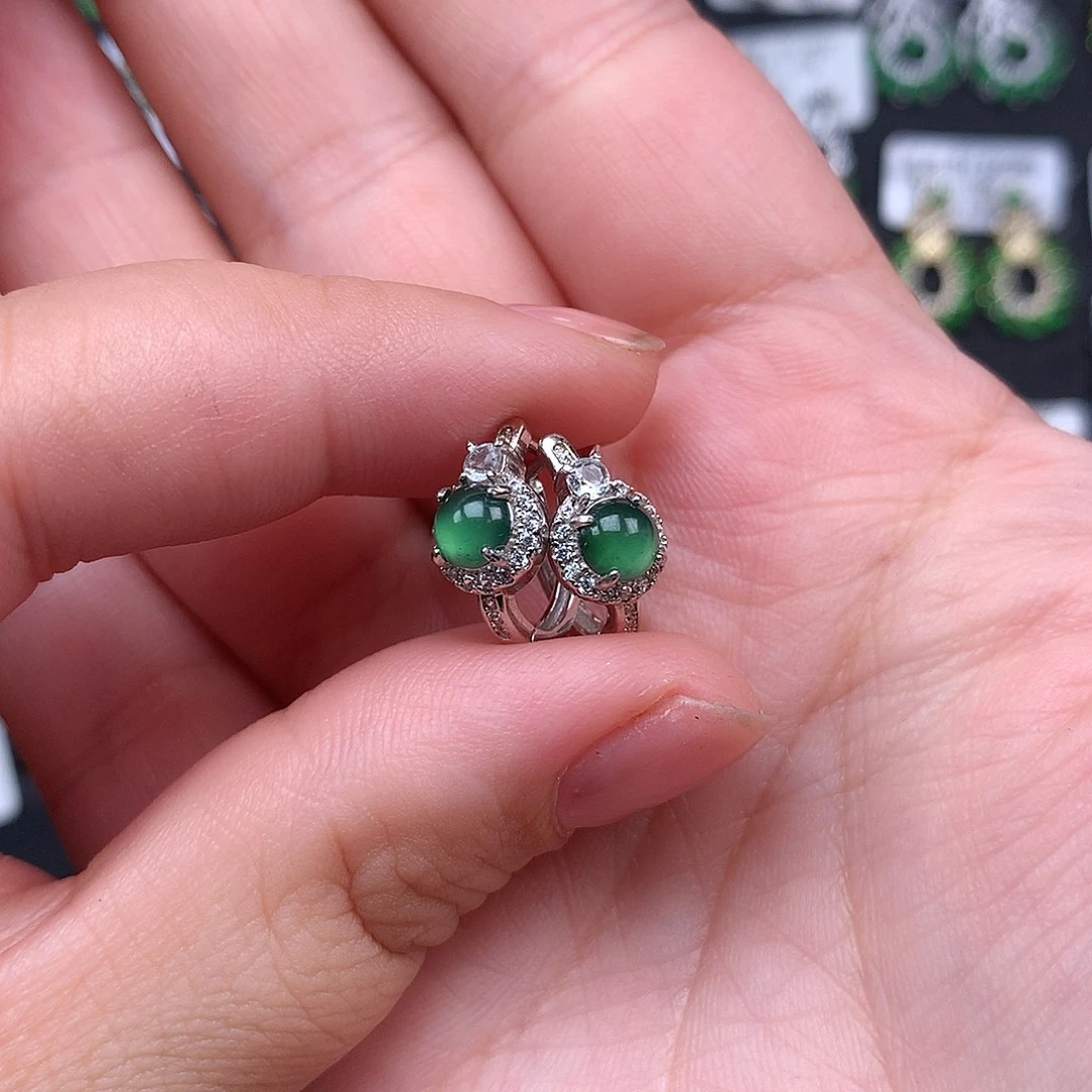 翡翠银S925镶嵌耳饰