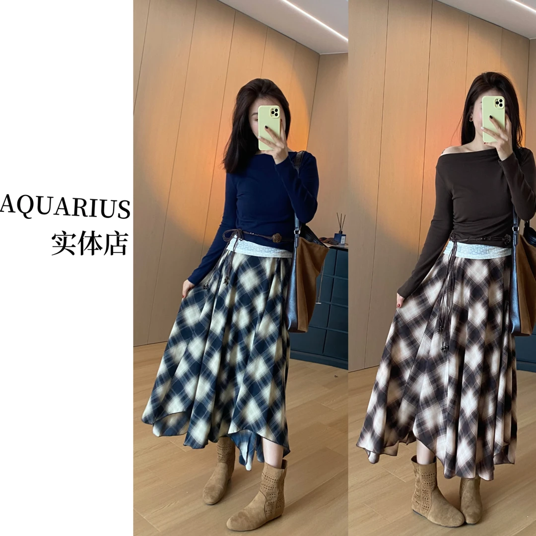 【AQUARIUS 】（豆蔻少女）一字肩上衣➕半身长裙套装7238