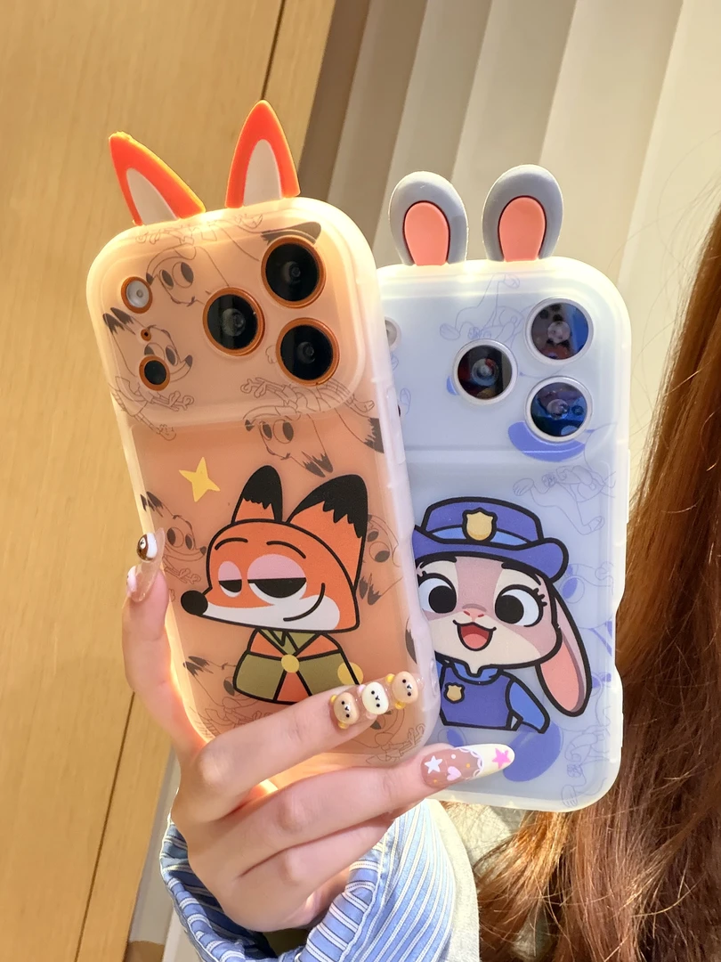 可爱尼克朱迪情侣磨砂壳适用苹果17/16/15/14/13防摔壳