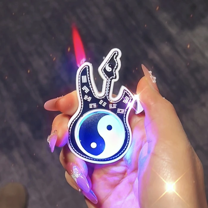 创意炫酷发光指尖旋转把玩锌合金小吉他防风粉焰点火器高档礼品