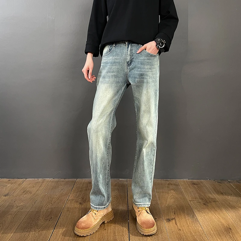 弹力春夏新款款牛仔裤经典美式宽松直筒休闲潮流复古时尚牛仔裤