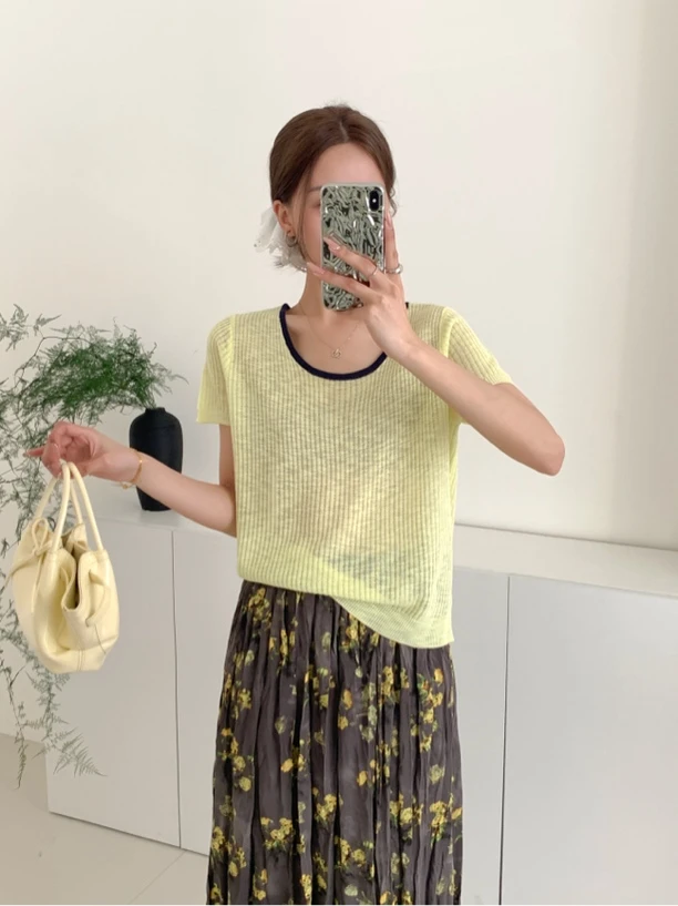 新疆包邮【Z750】背后交叉针织短袖-衣长57