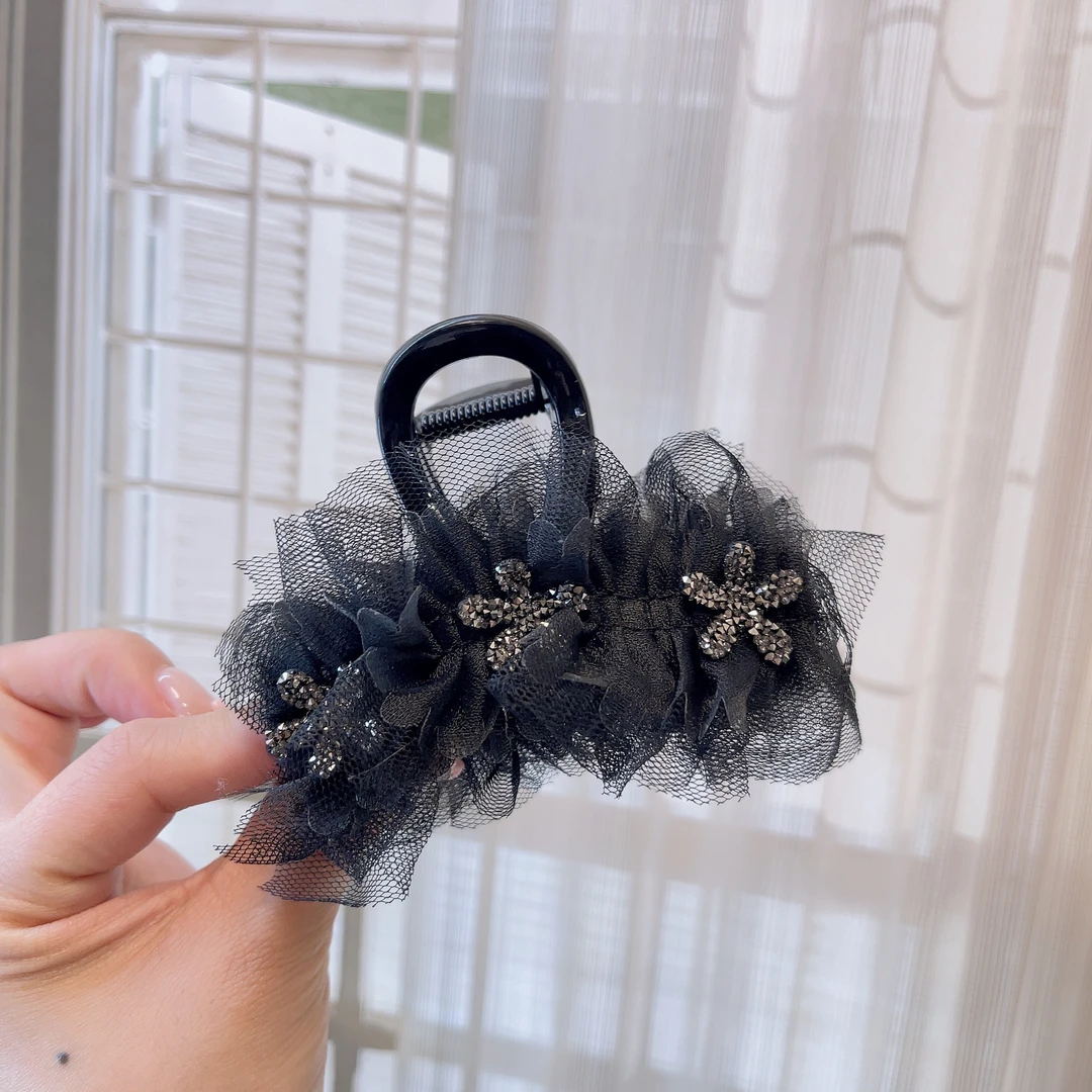 W714精致气质轻奢质感甜美闪立体网纱抓夹