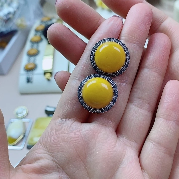 未镶嵌琥珀耳饰蜜蜡耳钉