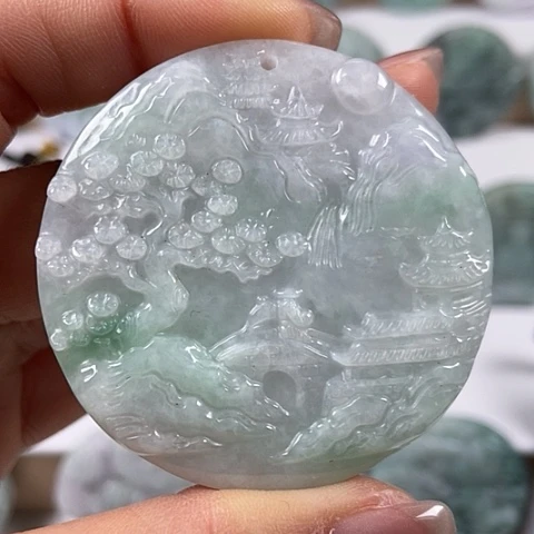 翡翠颈饰未镶嵌山水牌福利