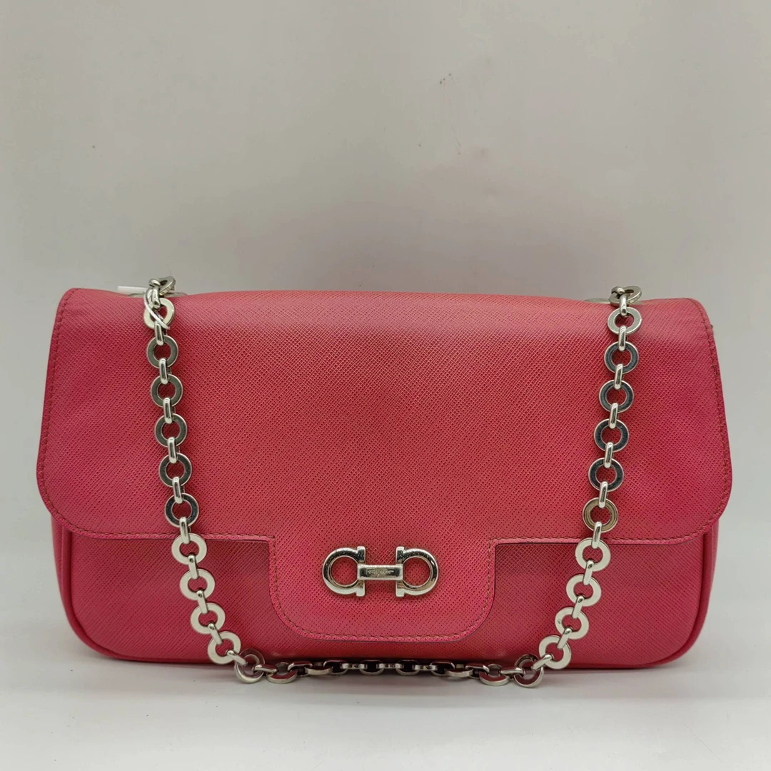 95新 FERRAGAMO/菲拉格慕 粉色手提包1495 7001