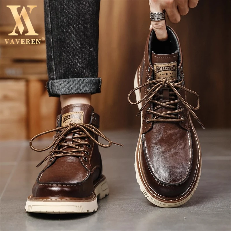 马丁靴男款春秋款英伦高帮美式复古工装靴厚底增高男士真皮马丁靴