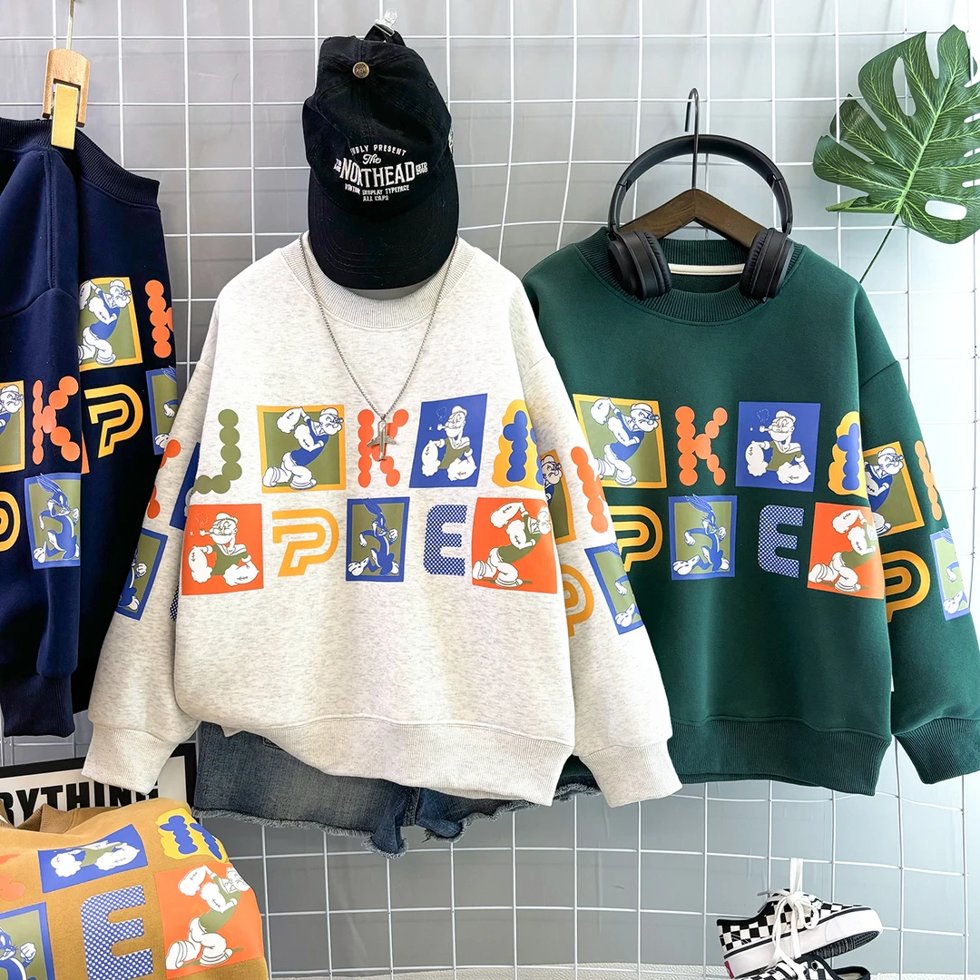 【加绒加厚】男童卫衣2025新款中大童潮酷男孩休闲洋气机车风套头