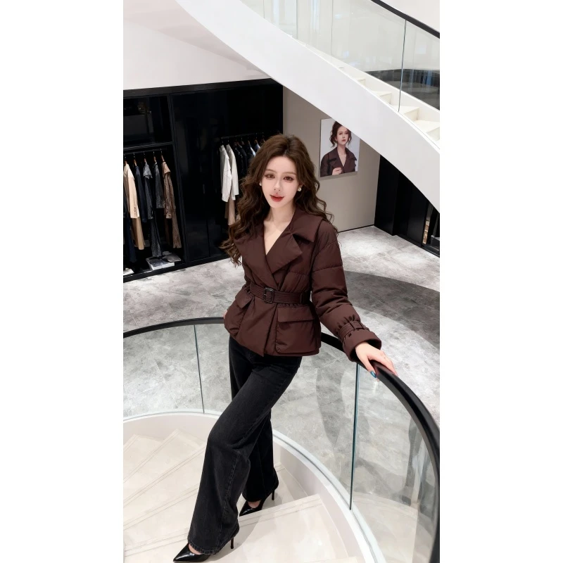 保暖棉服女款2025新款冬超好看轻奢高端气质收腰加厚咖色夹棉外套