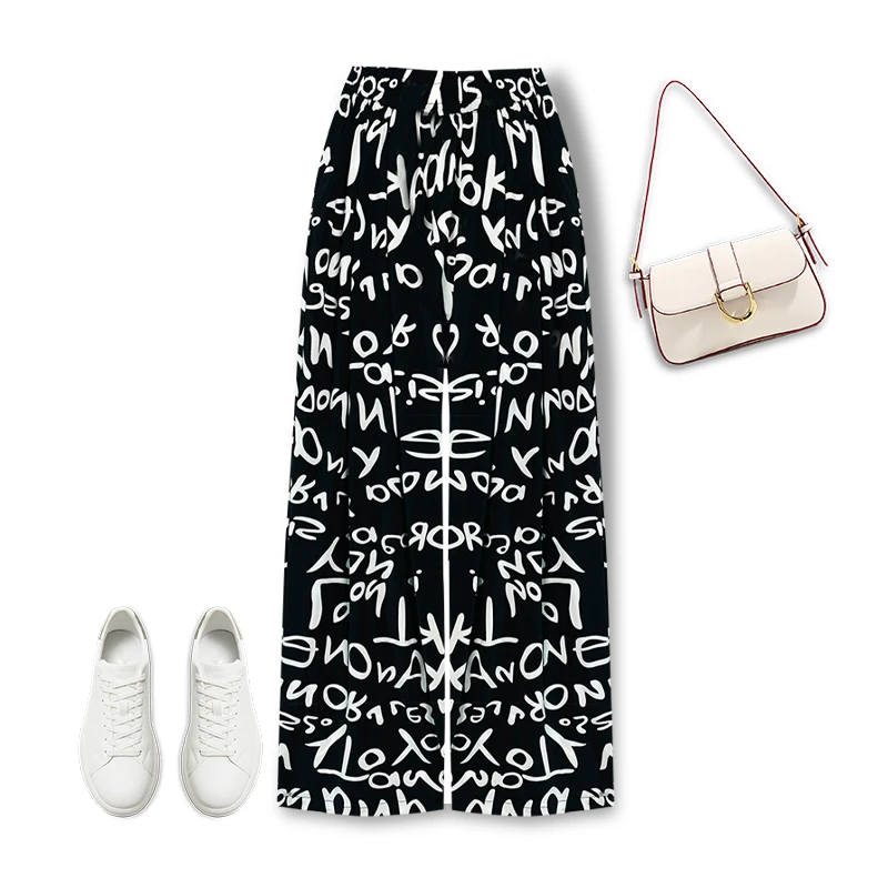 夏季薄款直筒休闲裤扎染印花爆款女裤修身显瘦阔腿裤女士阔腿裤子