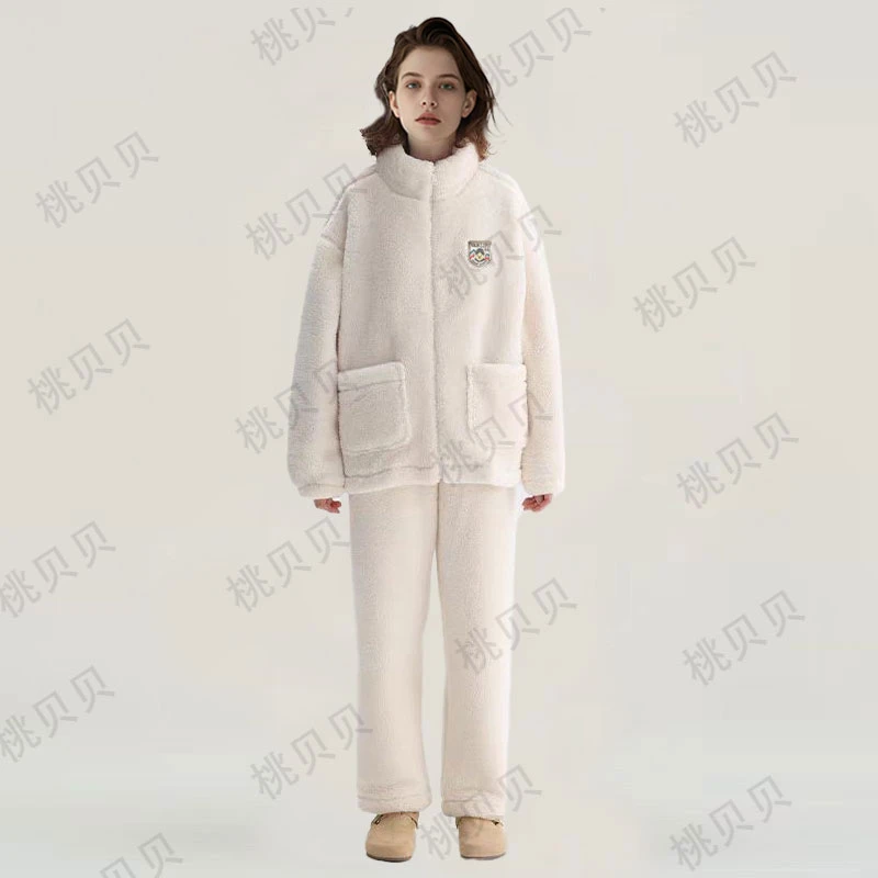 爆款上新2024秋冬季新品加绒加厚立领情侣家居服套装女睡衣可外穿