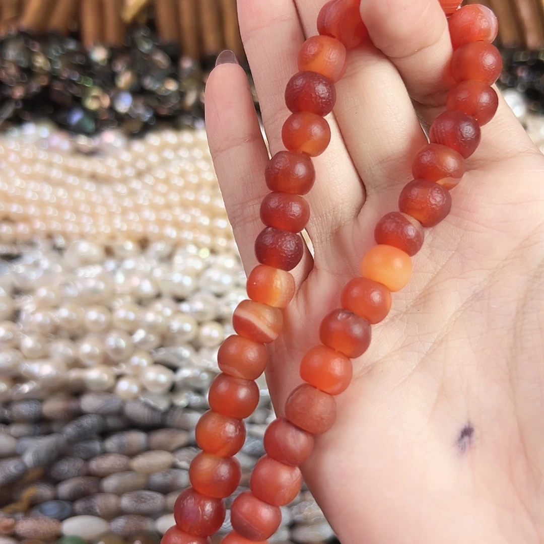 玛瑙/玉髓合金珠宝半成品b186老玛瑙大孔珠一条