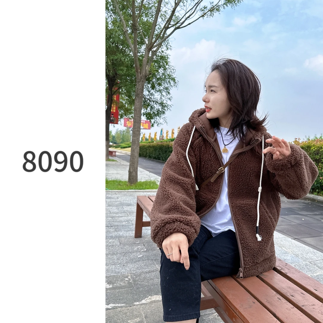 【8090暖居】颗粒绒连帽卫衣外套秋冬新款韩系ins风加厚NJ-23357